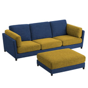 Nairo 4 Seater Interchangeable L Shape Sofa with Ottoman for Living Room (Blue Yellow Fabric)