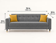 Casaliving Exora Modern Velvet Fabric Upholstered 3 Seater Sofa Set for Living Room, Premium Velvet Fabric Sofa (Black Colour)