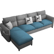 Andon 6 Seater L Shape Sofa Set for Living Room (Black Grey Fabric) Left Side Sofa