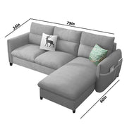 Andon 4 Seater L Shape Sofa Set for Living Room (Grey Fabric) Right Side Sofa
