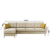 Lizel LHS 6 Seater L Shape Sofa Set with Center Table for Living Room (Cream Fabric) Premium Velvet Fabric Sofa