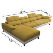 Amok 6 Seater L Shape Sofa Set for Living Room (Yellow Grey Leathertte) Left Side