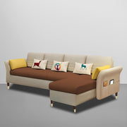 Ventos RHS 6 Seater L Shape Sofa Set for Living Room (Cream Brown) Premium Velvet Fabric