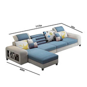 Samra 5 Seater L Shape Sofa Set for Living Room (Blue Grey Fabric) Left Side