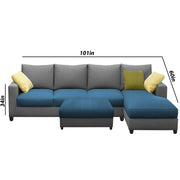 Rihan 8 Seater L Shape Sofa Set with Ottoman for Living Room (Turquise Grey Fabric) Right Side Sofa