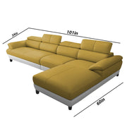 Amok 6 Seater L Shape Sofa Set for Living Room (Yellow Grey Leathertte) Right Side