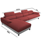 Amok 6 Seater L Shape Sofa Set for Living Room (Maroon Grey Leathertte) Left Side