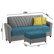 Francis 3 Seater Sofa Set with Ottoman for Living Room (Turquise Grey) Fabric