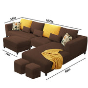 Minta LHS 8 Seater L Shape Sofa Set with Ottoman & 2 Puffy for Living Room (Green Fabric)