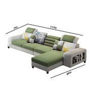 Samra 5 Seater L Shape Sofa Set for Living Room (Green Grey Fabric) Right Side