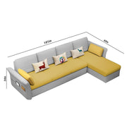 Ventos RHS 6 Seater L Shape Sofa Set for Living Room (Yellow Grey) Premium Velvet Fabric