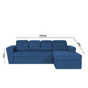 Elvi RHS 6 Seater L Shape Sofa Set for Living Room (Blue Fabric) Premium Fabric Sofa