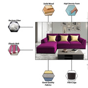 Delton LHS 4 Seater L Shape Sofa Set for Living Room (Purple) Premium Fabric