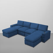 Rone 6 Seater L-Shaped & U-Shaped Sofas Set for Living Room – (Blue Colour Fabric) Premium Comfort Sofa