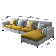 Delton RHS 6 Seater L Shape Sofa Set for Living Room (Yellow Grey) Premium Fabric
