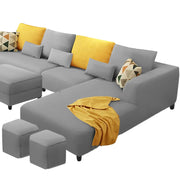 Minta LHS 8 Seater L Shape Sofa Set with Ottoman & 2 Puffy for Living Room (Green Fabric)