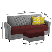 Francis 3 Seater Sofa Set with Ottoman for Living Room (Maroon Grey) Fabric