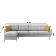 Lizel LHS 6 Seater L Shape Sofa Set for Living Room (Grey Fabric) Premium Velvet Fabric Sofa