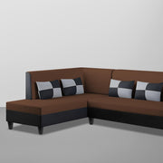 Nordy LHS 6 Seater L Shape Sofa Set for Living Room (Brown Black Colour) Premium Fabric Sofa Set