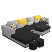 Minta LHS 8 Seater L Shape Sofa Set with Ottoman & 2 Puffy for Living Room (Green Fabric)