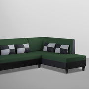 Nordy RHS 6 Seater L Shape Sofa Set for Living Room (Green Black Colour) Premium Fabric Sofa Set