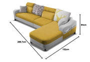 Amanda RHS 6 Seater L Shape,Sofa Set for Living Room (Yellow Grey Fabric)