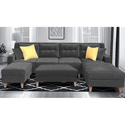Casaliving Mallan RHS 8 Seater L Shape Sofa Set with Ottoman for Living Room (Blue Grey Fabric)
