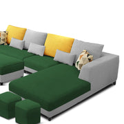 Minta LHS 8 Seater L Shape Sofa Set with Ottoman & 2 Puffy for Living Room (Green Fabric)
