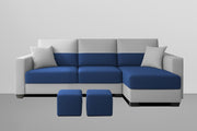 Aden RHS 4 Seater L Shape Sofa Set with 2 Puffy for Living Room (Blue Grey Colour Fabric) Premium Fabric Sofa Set for Living Room