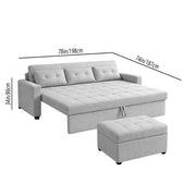 Casaliving Treshta 3 Seater with Ottomon Pull-Out Sofa Cum Bed (Black Color) Premium Fabric Sofa Set for Living Room | Bedroom