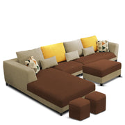 Minta LHS 8 Seater L Shape Sofa Set with Ottoman & 2 Puffy for Living Room (Green Fabric)