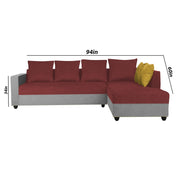 Rio 6 Seater L Shape Sofa for Living Room | Color - Maroon Grey Fabric| Right Side Sofa