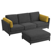 Nairo 4 Seater Interchangeable L Shape Sofa with Ottoman for Living Room (Black Fabric)
