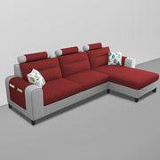 Lanorome RHS 4 Seater L Shape Sofa Set for Living Room- (Maroon Grey) Premium Fabric Sofa