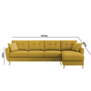 Lizel RHS 6 Seater L Shape Sofa Set with Center Table for Living Room (Yellow Fabric) Premium Velvet Fabric Sofa