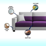 Aden 3 Seater Sofa Set with Ottoman for Living Room (Purple Grey Colour Fabric) Premium Fabric Sofa