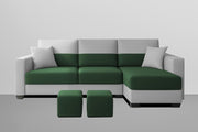 Aden RHS 4 Seater L Shape Sofa Set with 2 Puffy for Living Room (Green Grey Colour Fabric) Premium Fabric Sofa Set for Living Room