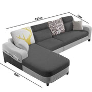 Amanda LHS 6 Seater L Shape,Sofa Set for Living Room (Black Grey Fabric)