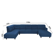 Ragno 8 Seater U Shape Sofa Set for Living Room (Blue Fabric) Premium Fabric Sofa