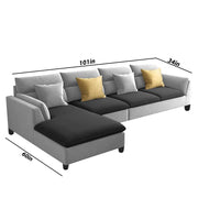 Delton LHS 6 Seater L Shape Sofa Set for Living Room (Black Grey) Premium Fabric