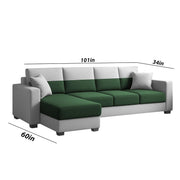 Aden LHS 6 Seater L Shape Sofa Set with 2 Puffy for Living Room (Green Grey Colour Fabric) Premium Fabric Sofa Set for Living Room