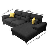 Anver 4 Seater L Shape Sofa Set for Living Room (Black) Right Side