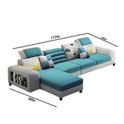Samra 5 Seater L Shape Sofa Set for Living Room (Light Blue Grey Fabric) Left Side