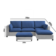 Amberlin 4 Seater Interchangeable L Shape Sofa with Ottoman for Living Room (Blue Grey)