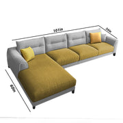 Hazer 6 Seater Sofa Set for Living Room (Yellow Grey Fabric) Left Side Sofa