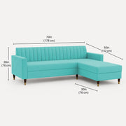 Casaliving Grejoy 4 Seater L Shape Convertible Sofa Set for Living Room, 3 Seater & Ottoman Modular Sectional Couch for Small Space (Aqua Blue) Colour Premium Velvet Fabric Sofa