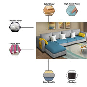 Asser LHS 6 Seater L Shape Sofa Set for Living Room (Turquise Grey) Premium Fabric Sofa