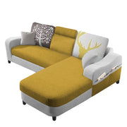 Amanda RHS 4 Seater L Shape,Sofa Set for Living Room (Yellow Grey Fabric)