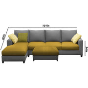Rihan 8 Seater L Shape Sofa Set with Ottoman for Living Room (Yellow Grey Fabric) Left Side Sofa