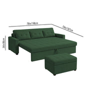 Casaliving Treshta 3 Seater with Ottomon Pull-Out Sofa Cum Bed (Black Color) Premium Fabric Sofa Set for Living Room | Bedroom